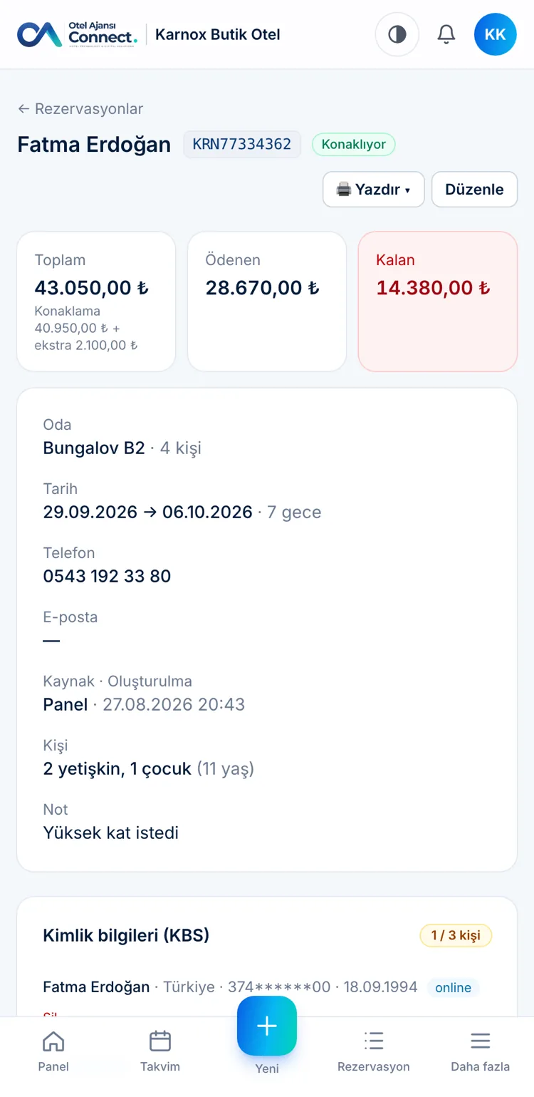 Telefonda rezervasyon detayı
